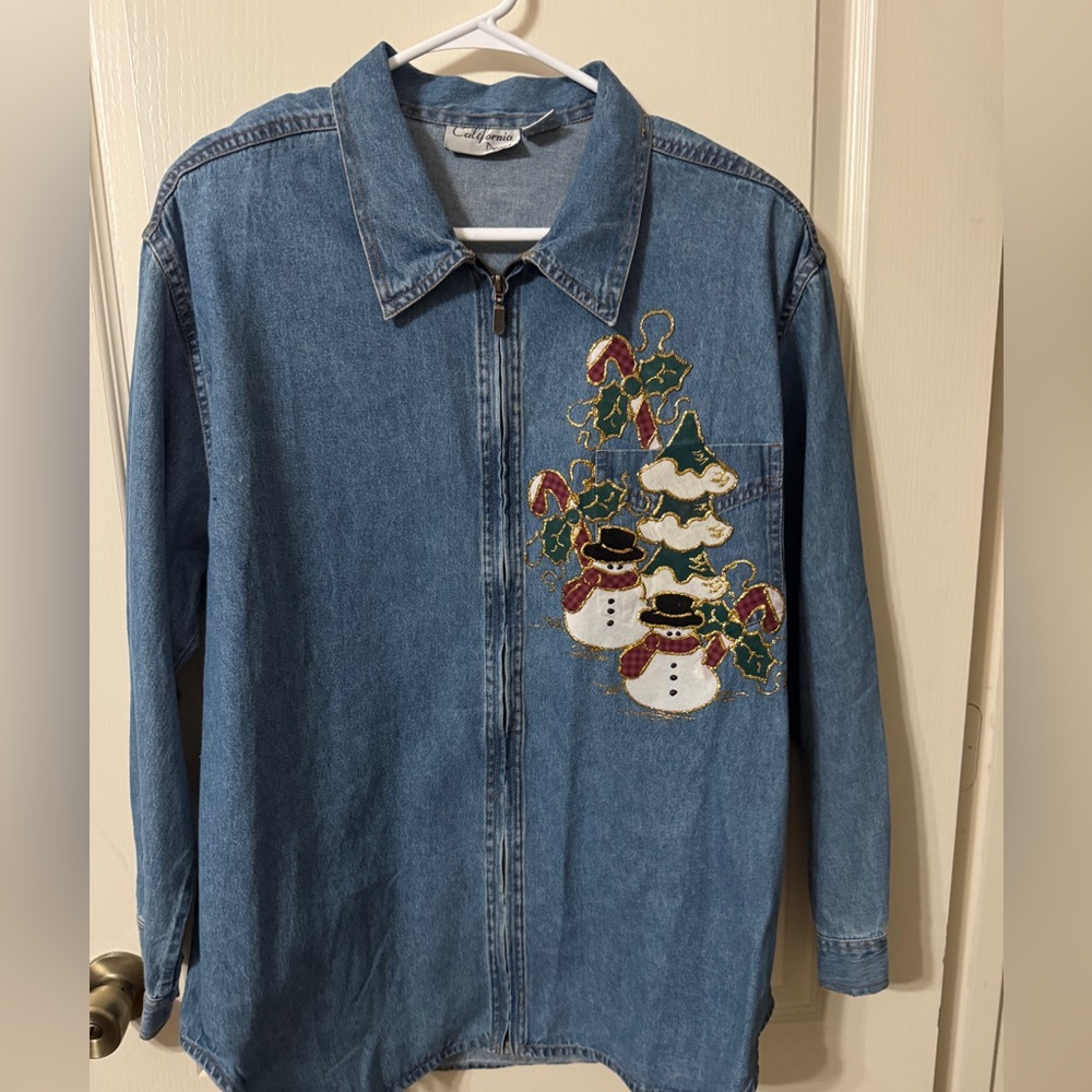 Snowman Christmas Denim Jacket/Shirt/1X